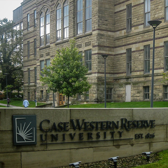 Stone sign in front of Case Western Reserve University