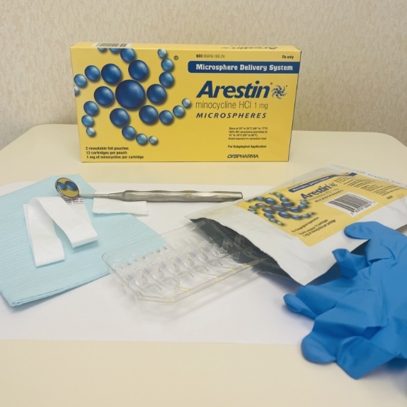 Box for Arestin antibiotic therapy